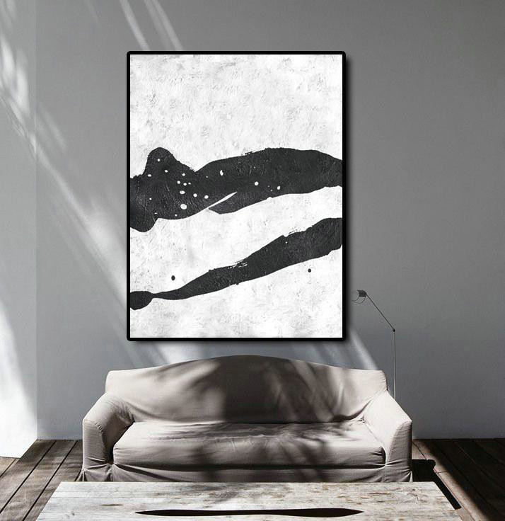 Large Abstract Art,Black And White Minimal Painting On Canvas - Original Art Acrylic Painting